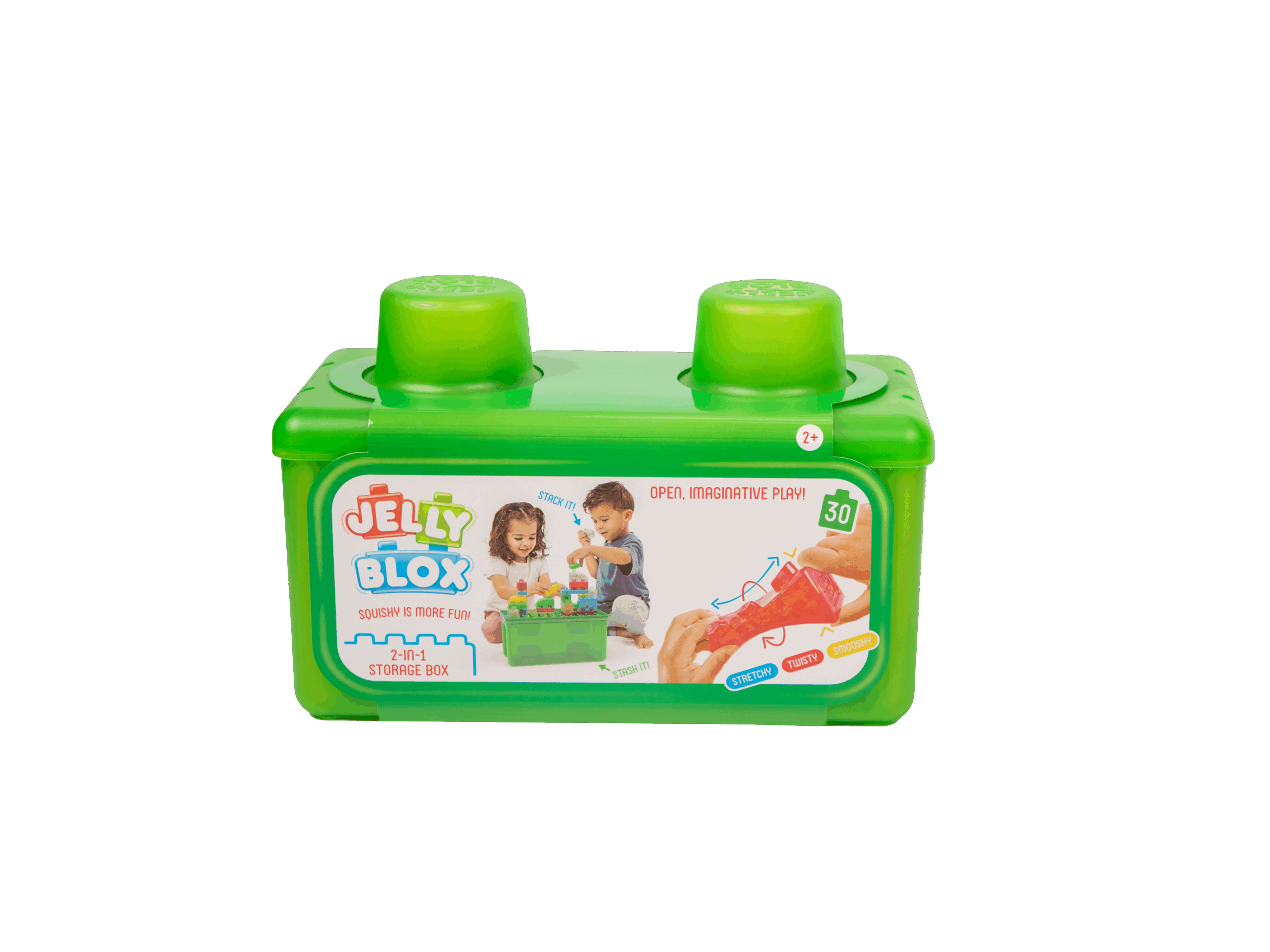 De doos van de Jelly Blox Truck Kit vanuit een linkerhoek